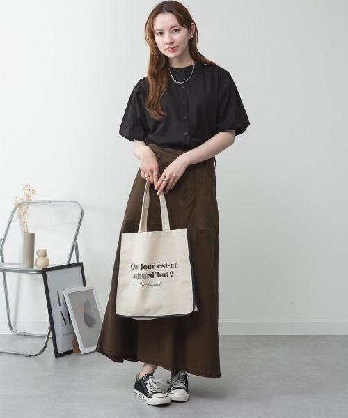 RCD（アールシーディー）の「ブラウス風パフスリーブカットソー（Tシャツ/カットソー・レディース・チャコールグレー/オフホワイト/ミント/ブラック/グレイッシュベージュ・M-L/4L～5L/LL～3L）」の21枚目の写真
