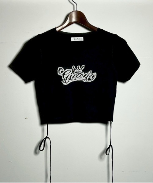 Evo+Revo(エボレボ)の「”ウエストきゅっ!”ラップストラップ付きショート丈ニット(Tシャツ/カットソー・レディース・ブラック/ホワイト・M/L)」の4枚目の写真