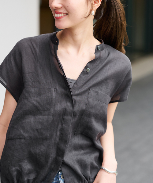 FRAMeWORK（フレームワーク）の「≪追加≫キャップスリーブドロストシャツ（シャツ/ブラウス・レディース・アイボリー/サックスブルー/ブラック・FREE）」の12枚目の写真