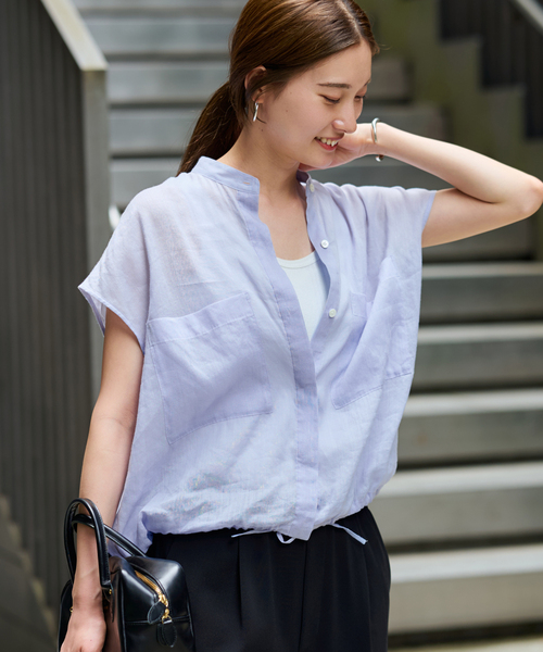 FRAMeWORK キャップスリーブドロストシャツ ブラウス ブルー ≪追加≫キャップスリーブドロストシャツ(シャツ/ブラウス
