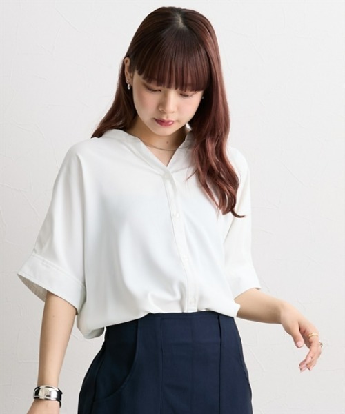 nissen（ニッセン）の「【UV・イージーケア・接触冷感】マオスキッパー半袖ブラウス（シャツ/ブラウス・レディース・サックスブルー/オフホワイト/ネイビー・M/L/LL）」の2枚目の写真