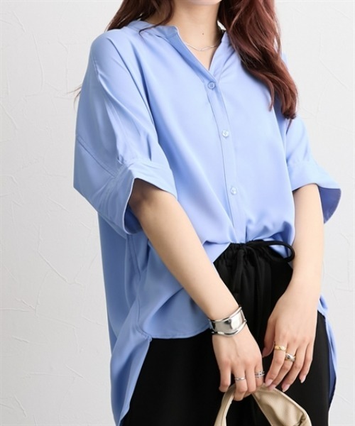 nissen（ニッセン）の「【UV・イージーケア・接触冷感】マオスキッパー半袖ブラウス（シャツ/ブラウス・レディース・サックスブルー/オフホワイト/ネイビー・M/L/LL）」の3枚目の写真