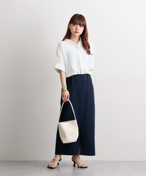 nissen（ニッセン）の「【UV・イージーケア・接触冷感】マオスキッパー半袖ブラウス（シャツ/ブラウス・レディース・サックスブルー/オフホワイト/ネイビー・M/L/LL）」の5枚目の写真