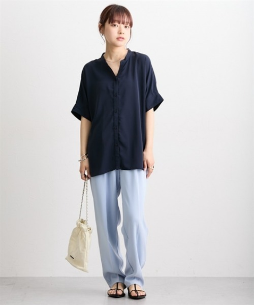 nissen（ニッセン）の「【UV・イージーケア・接触冷感】マオスキッパー半袖ブラウス（シャツ/ブラウス・レディース・サックスブルー/オフホワイト/ネイビー・M/L/LL）」の6枚目の写真