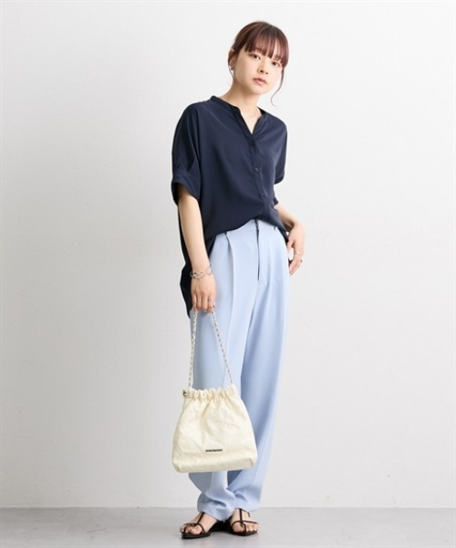 nissen（ニッセン）の「【UV・イージーケア・接触冷感】マオスキッパー半袖ブラウス（シャツ/ブラウス・レディース・サックスブルー/オフホワイト/ネイビー・M/L/LL）」の7枚目の写真