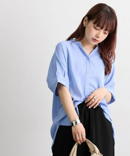 nissen（ニッセン）の「【UV・イージーケア・接触冷感】マオスキッパー半袖ブラウス（シャツ/ブラウス・レディース・サックスブルー/オフホワイト/ネイビー・M/L/LL）」の8枚目の写真