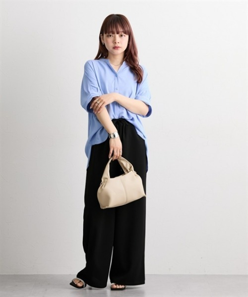 nissen（ニッセン）の「【UV・イージーケア・接触冷感】マオスキッパー半袖ブラウス（シャツ/ブラウス・レディース・サックスブルー/オフホワイト/ネイビー・M/L/LL）」の9枚目の写真