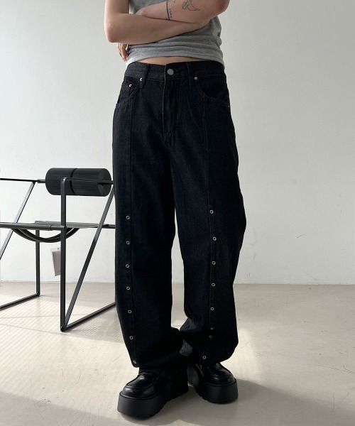 ohga HIGHWEST PANT ハイウエストパンツ　ブラック D.HYGEN - Patchwork Jacquard Stretch Slim Pants