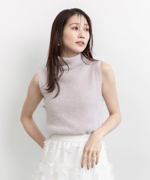 RANDA(ランダ)の「ハイネックフェザータンクトップニット(ニット/セーター・レディース・パープル/グレー/ワイン/ブラック・FREE)」の3枚目の写真