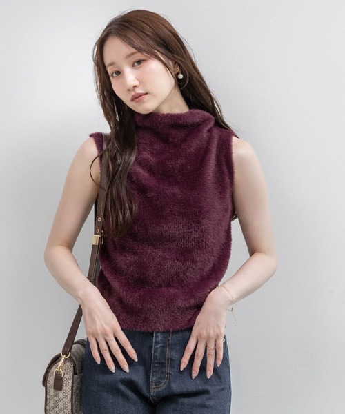 RANDA(ランダ)の「ハイネックフェザータンクトップニット(ニット/セーター・レディース・パープル/グレー/ワイン/ブラック・FREE)」の4枚目の写真