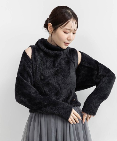 RANDA(ランダ)の「ハイネックフェザータンクトップニット(ニット/セーター・レディース・パープル/グレー/ワイン/ブラック・FREE)」の14枚目の写真