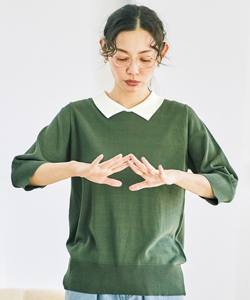 and myera（アンド マイラ）の「ａｎｄ　ｍｙｅｒａ　クレリックニットポロシャツ（ポロシャツ・レディース・グリーン/グレー/ベージュ・M/S/LL/L）」の3枚目の写真