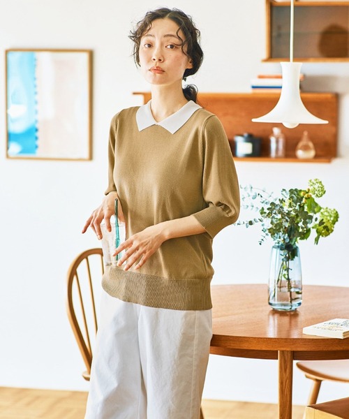 and myera（アンド マイラ）の「ａｎｄ　ｍｙｅｒａ　クレリックニットポロシャツ（ポロシャツ・レディース・グリーン/グレー/ベージュ・M/S/LL/L）」の4枚目の写真