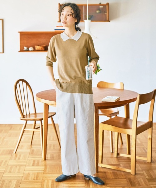 and myera（アンド マイラ）の「ａｎｄ　ｍｙｅｒａ　クレリックニットポロシャツ（ポロシャツ・レディース・グリーン/グレー/ベージュ・M/S/LL/L）」の5枚目の写真