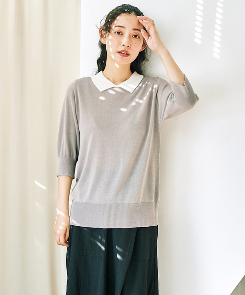 and myera（アンド マイラ）の「ａｎｄ　ｍｙｅｒａ　クレリックニットポロシャツ（ポロシャツ・レディース・グリーン/グレー/ベージュ・M/S/LL/L）」の9枚目の写真