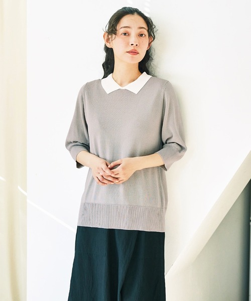 and myera（アンド マイラ）の「ａｎｄ　ｍｙｅｒａ　クレリックニットポロシャツ（ポロシャツ・レディース・グリーン/グレー/ベージュ・M/S/LL/L）」の10枚目の写真