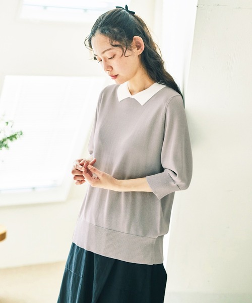 and myera（アンド マイラ）の「ａｎｄ　ｍｙｅｒａ　クレリックニットポロシャツ（ポロシャツ・レディース・グリーン/グレー/ベージュ・M/S/LL/L）」の11枚目の写真