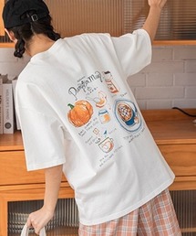 手描き風フードプリントTシャツ