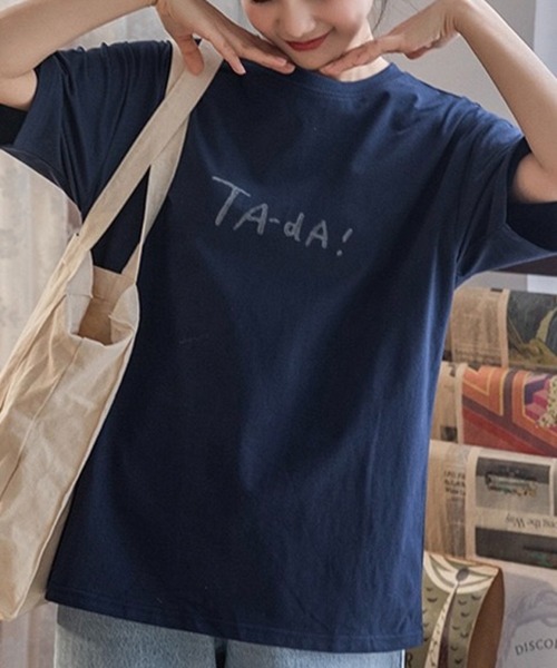 SHOUYO(ショウヨウ)の「手描き風フードプリントTシャツ(Tシャツ/カットソー・レディース・ネイビー/ホワイト・M)」の10枚目の写真