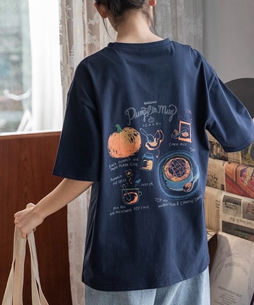 SHOUYO(ショウヨウ)の「手描き風フードプリントTシャツ(Tシャツ/カットソー・レディース・ネイビー/ホワイト・M)」の12枚目の写真