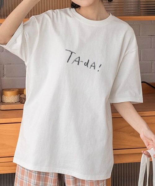 SHOUYO(ショウヨウ)の「手描き風フードプリントTシャツ(Tシャツ/カットソー・レディース・ネイビー/ホワイト・M)」の7枚目の写真