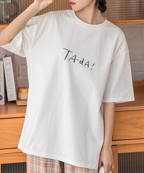SHOUYO(ショウヨウ)の「手描き風フードプリントTシャツ(Tシャツ/カットソー・レディース・ネイビー/ホワイト・M)」の6枚目の写真