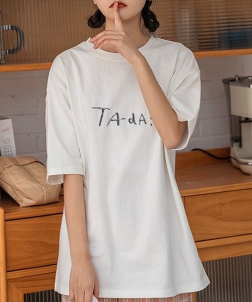 SHOUYO(ショウヨウ)の「手描き風フードプリントTシャツ(Tシャツ/カットソー・レディース・ネイビー/ホワイト・M)」の5枚目の写真