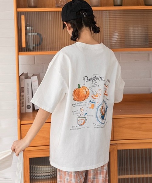 SHOUYO(ショウヨウ)の「手描き風フードプリントTシャツ(Tシャツ/カットソー・レディース・ネイビー/ホワイト・M)」の4枚目の写真