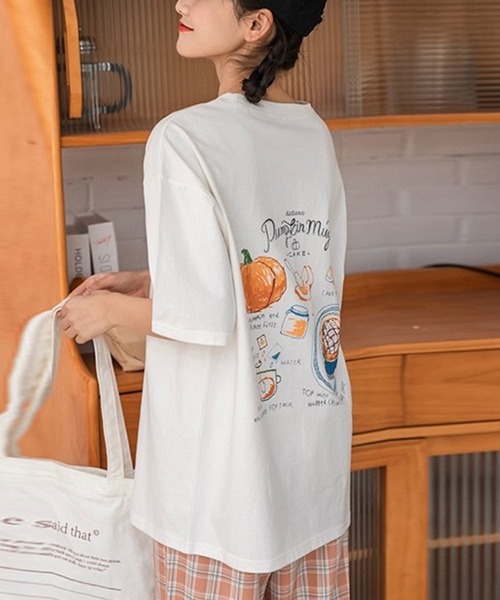 SHOUYO(ショウヨウ)の「手描き風フードプリントTシャツ(Tシャツ/カットソー・レディース・ネイビー/ホワイト・M)」の8枚目の写真