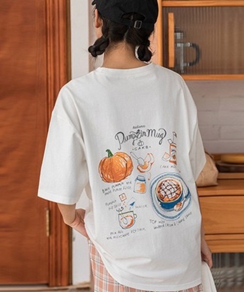 SHOUYO(ショウヨウ)の「手描き風フードプリントTシャツ(Tシャツ/カットソー・レディース・ネイビー/ホワイト・M)」の9枚目の写真