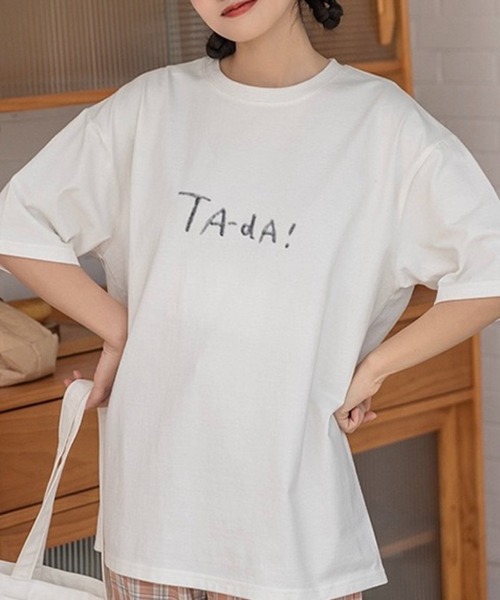 SHOUYO(ショウヨウ)の「手描き風フードプリントTシャツ(Tシャツ/カットソー・レディース・ネイビー/ホワイト・M)」の3枚目の写真