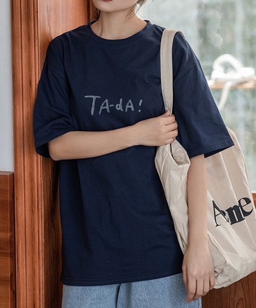 SHOUYO(ショウヨウ)の「手描き風フードプリントTシャツ(Tシャツ/カットソー・レディース・ネイビー/ホワイト・M)」の15枚目の写真