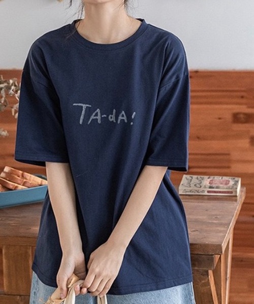SHOUYO(ショウヨウ)の「手描き風フードプリントTシャツ(Tシャツ/カットソー・レディース・ネイビー/ホワイト・M)」の16枚目の写真