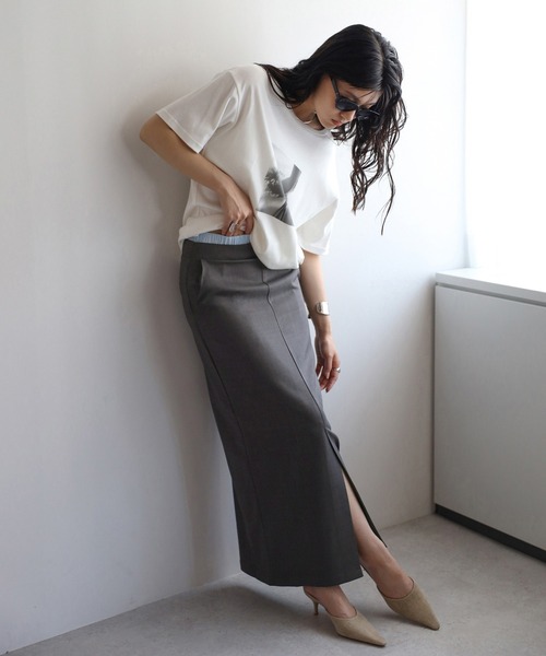 セール】front slit double waist slacks skirt / フロント