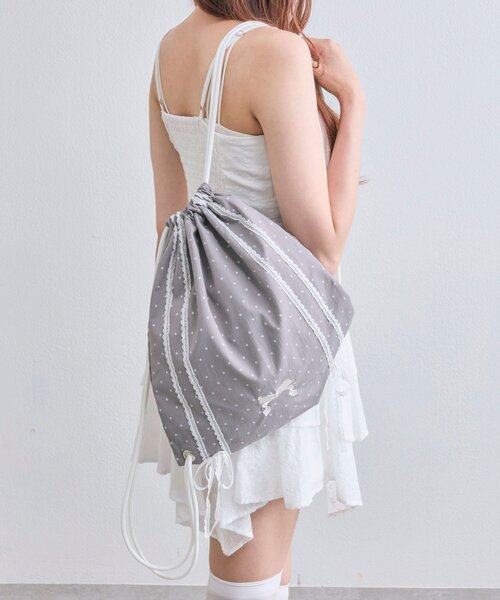 OLIVE des OLIVE（オリーブデオリーブ）の「レースリボンナップサック（バックパック/リュック・レディース・オフホワイト/ピンク/ライトグレー・FREE）」の17枚目の写真