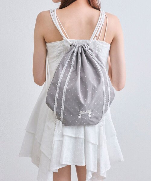 OLIVE des OLIVE（オリーブデオリーブ）の「レースリボンナップサック（バックパック/リュック・レディース・オフホワイト/ピンク/ライトグレー・FREE）」の16枚目の写真