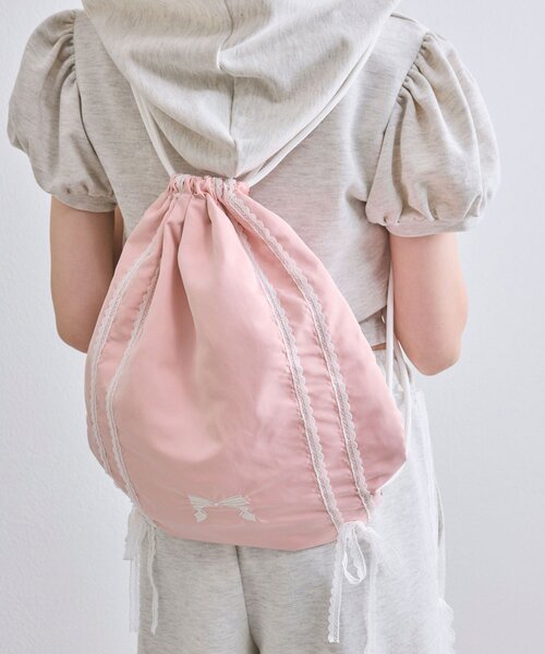 OLIVE des OLIVE（オリーブデオリーブ）の「レースリボンナップサック（バックパック/リュック・レディース・オフホワイト/ピンク/ライトグレー・FREE）」の15枚目の写真