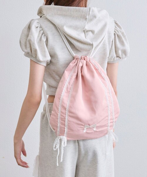 OLIVE des OLIVE（オリーブデオリーブ）の「レースリボンナップサック（バックパック/リュック・レディース・オフホワイト/ピンク/ライトグレー・FREE）」の14枚目の写真