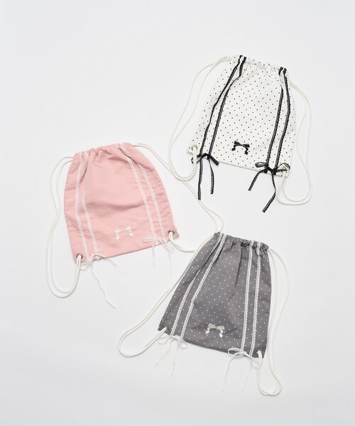 OLIVE des OLIVE（オリーブデオリーブ）の「レースリボンナップサック（バックパック/リュック・レディース・オフホワイト/ピンク/ライトグレー・FREE）」の10枚目の写真