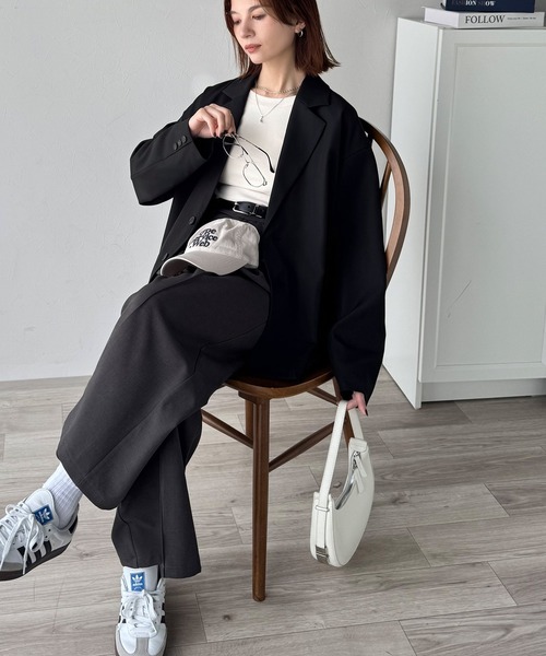 classicalelf(クラシカルエルフ)の「きちんと感とリラックス感を両立。ゆるシルエット、テーラードジャケット(テーラードジャケット・レディース・チャコール/ブラック/グレイッシュベージュ・LARGE/MEDIUM/SMALL/X-LARGE)」の11枚目の写真