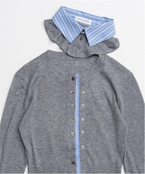 2way Shirt Knit Docking Tops/2WAYシャツニット（カーディガン/ボレロ