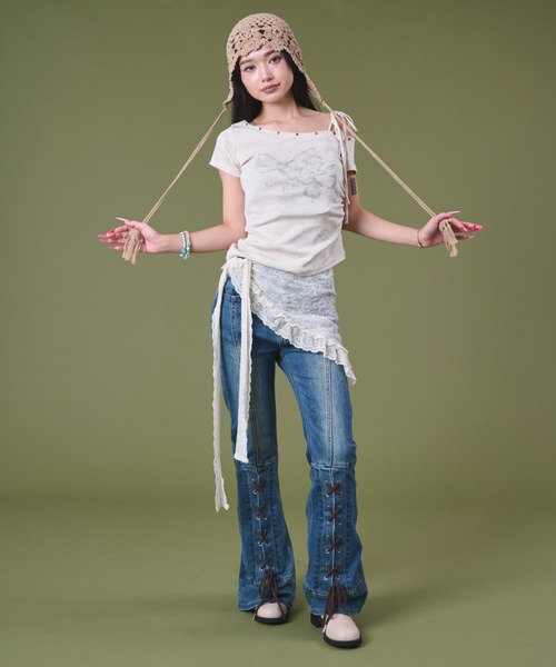 dispark（ディスパーク）の「DISPARK/スタッズバタフライワンショルT（Tシャツ/カットソー・レディース・ベージュ・FREE）」の8枚目の写真