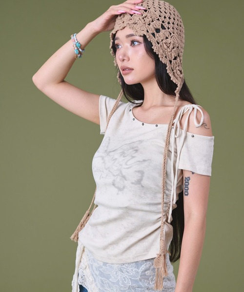 dispark（ディスパーク）の「DISPARK/スタッズバタフライワンショルT（Tシャツ/カットソー・レディース・ベージュ・FREE）」の9枚目の写真