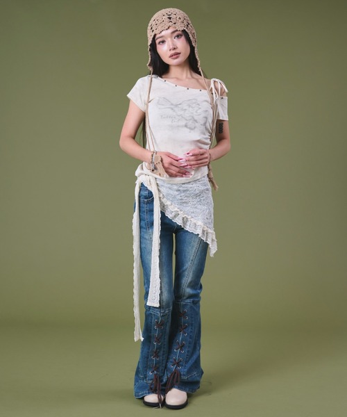 dispark（ディスパーク）の「DISPARK/スタッズバタフライワンショルT（Tシャツ/カットソー・レディース・ベージュ・FREE）」の12枚目の写真