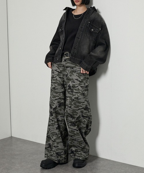 Alfred Alex（アルフレッドアレックス）の「【Alfred Alex】ヴィンテージライクルーズシルエットワイドバレルレッグパンツ カモフラージュ/レオパード（カーゴパンツ・レディース・カーキ/ベージュ/グレー/カーキ系/グレー系・S/M/L）」の22枚目の写真