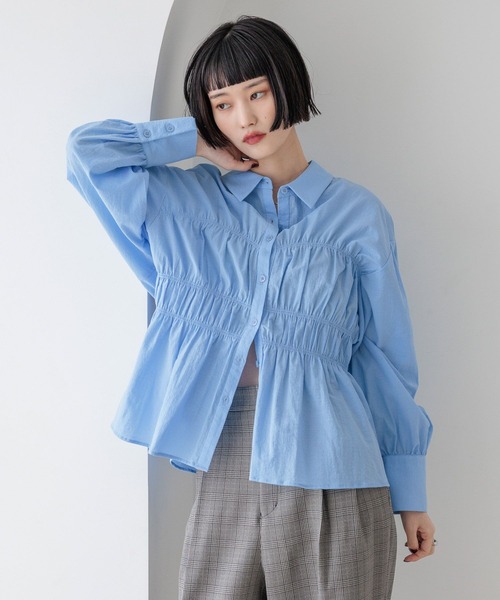LOWRYS FARM(ローリーズファーム)の「シャーリングシャツLS 580593(シャツ/ブラウス・レディース・ブルー/ブラック/ホワイト・FREE)」の15枚目の写真