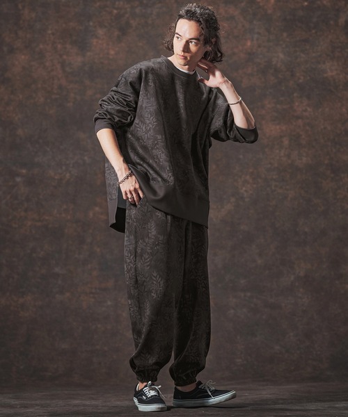 Jih Nunc(ジーヌンク)の「mlt5361-リーフ総柄ポンチ切り替えプルオーバー(JIH-R1134)(Tシャツ/カットソー・メンズ・ベージュ/チャコール・L/M/S)」の8枚目の写真