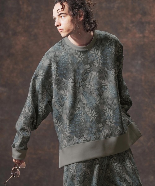 Jih Nunc(ジーヌンク)の「mlt5361-リーフ総柄ポンチ切り替えプルオーバー(JIH-R1134)(Tシャツ/カットソー・メンズ・ベージュ/チャコール・L/M/S)」の11枚目の写真