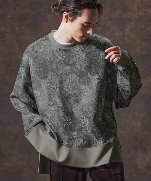 Jih Nunc(ジーヌンク)の「mlt5361-リーフ総柄ポンチ切り替えプルオーバー(JIH-R1134)(Tシャツ/カットソー・メンズ・ベージュ/チャコール・L/M/S)」の12枚目の写真