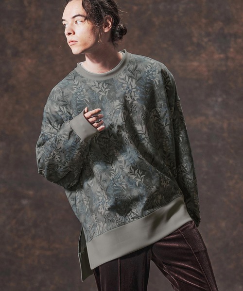 Jih Nunc(ジーヌンク)の「mlt5361-リーフ総柄ポンチ切り替えプルオーバー(JIH-R1134)(Tシャツ/カットソー・メンズ・ベージュ/チャコール・L/M/S)」の13枚目の写真